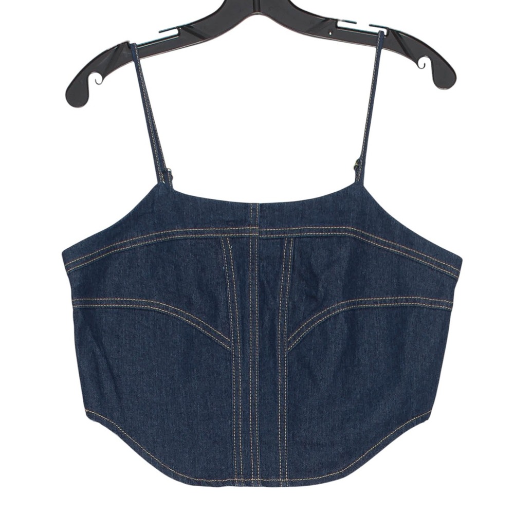 NWT Sincerely Jules Crop Top Denim Minimalist Retro Boho Cowgirl Blue Size Large